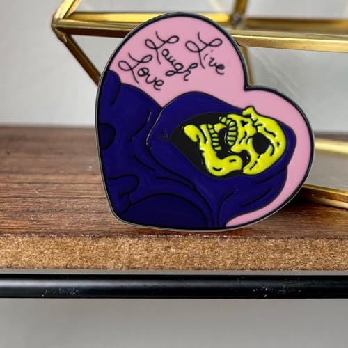 Image of 6 /12 /50 /100Pcs live laugh love Lapel Pins Bulk - Metal Horror Skeleton Heart Cool Funny Brooch Badge Pin Gifts