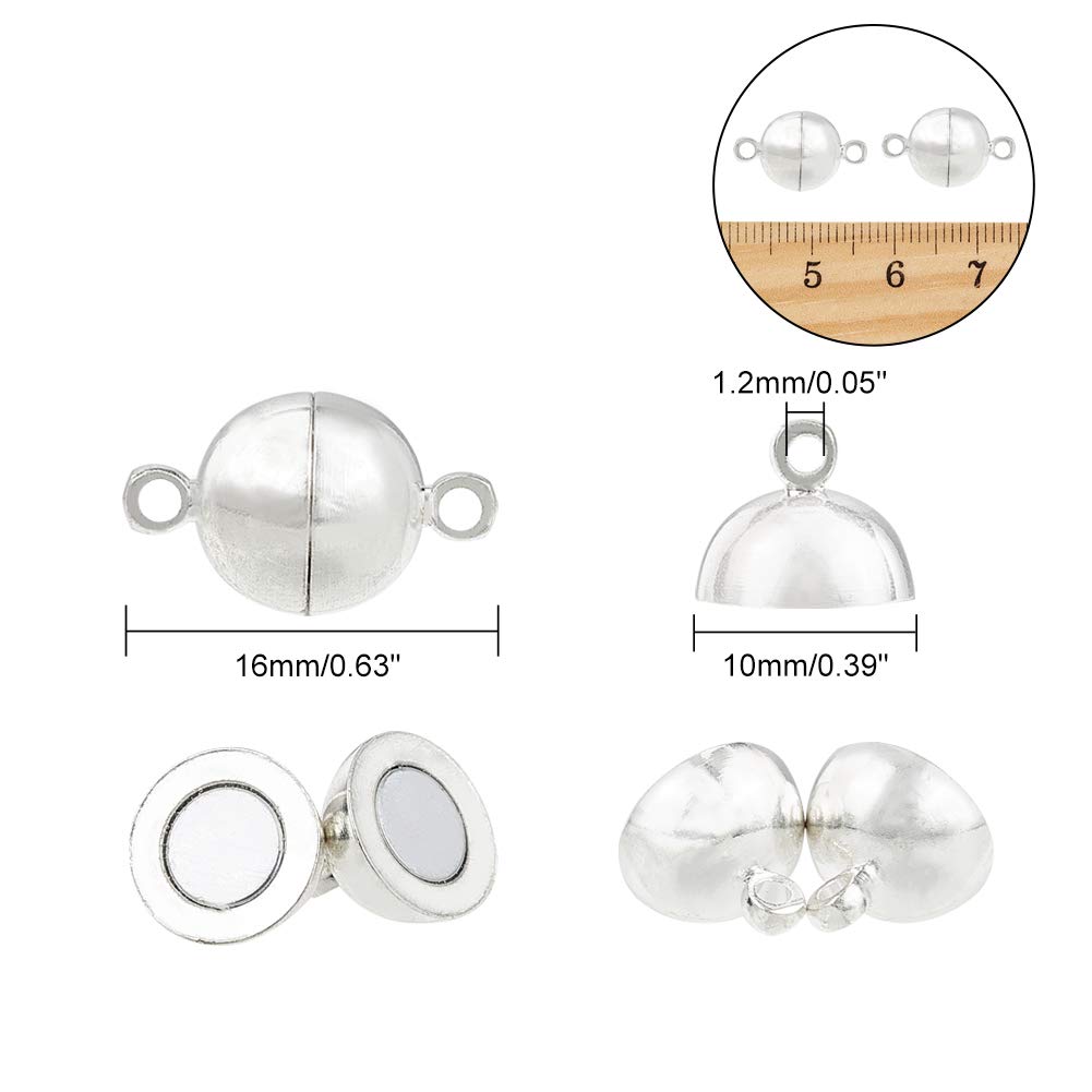 NBEADS 50Pcs 10 mm Redondo Chapado En Plata de Conectores de Latón Fuerte Cierres Magnéticos para Pulsera Collar Hacer, 16 X 10 Mm, Agujero: 1.2 Mm