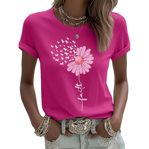 Women's Breast Cancer Faith Cross Pink Ribbon T-Shirt