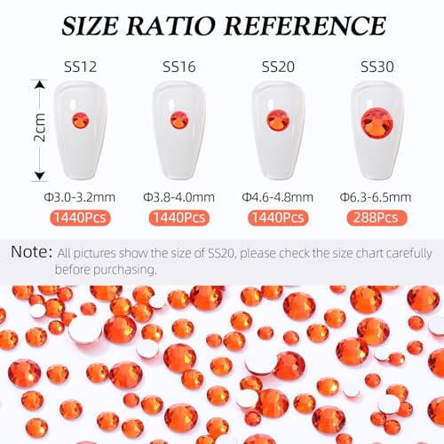 Image of Hyacinth Flatback Rhinestones, Glass Rhinestones for Nail Art and Craft, Glue Fix, Loose Crystal Gemstones(Orange, SS16, 1440pcs, 3.8-4.0mm)