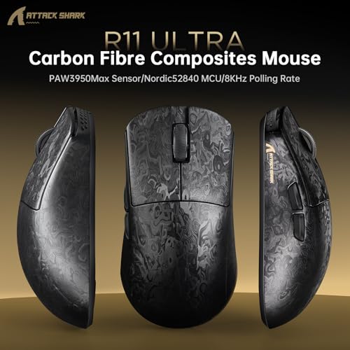 MAMBASNAKE x ATTACK SHARK R11 ULTRA Carbon Fiber Wireless Gaming Mouse, 8000Hz, 49g SUPERLIGHT, 42000DPI, PAW3950MAX Sensor, Nordic 52840 Chip, Nano-Metal Ice Coating, 20000 FPS, BT/2.4G/USB-C Mice - Image 6