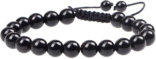 Pulsera de piedras preciosas naturales de 0.315 in, cuentas redondas ajustables trenzadas de macramé con borlas de chakras y reiki