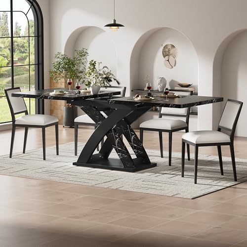 Moimhear Tavolo da pranzo allungabile, tavolo da cucina, tavolo da balcone, tavolo da pranzo in legno, 120-160 cm, può ospitare fino a 6 persone, nero
