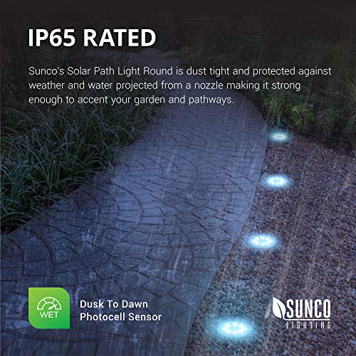 Sunco Lighting 12 Pack Solar Path Lights, Dusk-to-Dawn, 7000K Diamond White, Cross Spike Stake for Easy in Ground Install, Solar Powered LED Landscape Lighting - RoHS/CE