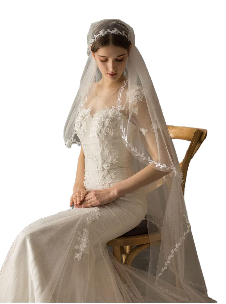 Generic Nozze V637 Delicate Waltz Lenght White Wedding Veil Bridal Bridal Oneyer Soft Tolle Willow Leaf Shiny Crystal Crystal Crystal Matrimonio Bride Veil (Color : V637-Off White)