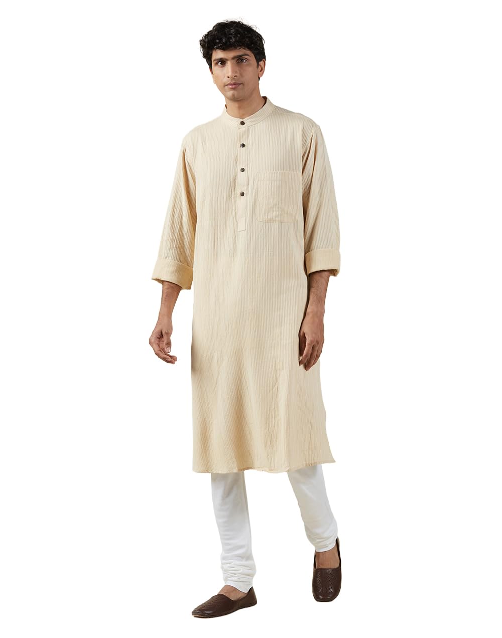 fabindia Beige Cotton Dobby Long Kurta-picture-13