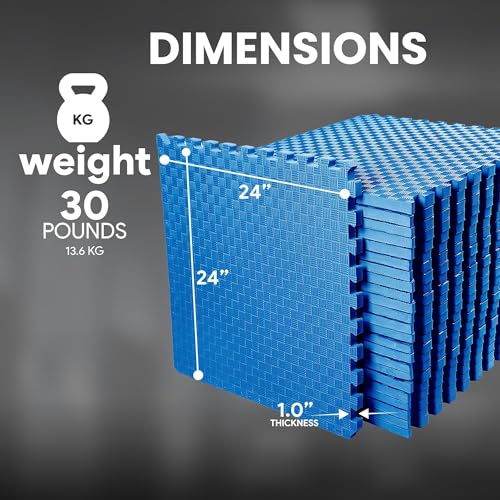 Image of BalanceFrom Puzzle Exercise Mat 1 inch Thick, EVA Interlocking Foam Floor | Tiles for Home Gym, Mat for Home Workout Equipment, Floor Padding for Kids, Blue, 24 in x 24 in x 1 in, 72 Sq Ft - 18 Tiles