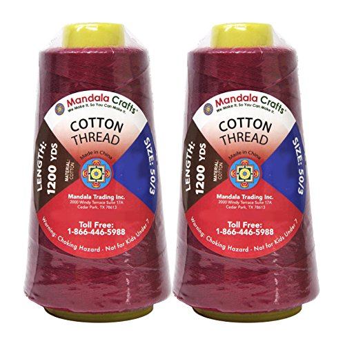 Image of Mandala Crafts Maroon Thread Cones for Machine and Hand Quilting - 2400 Yds 50 WT Multiple Purpose Mercerized 100% Cotton Threads for Sewing Machine Serger Embroidery