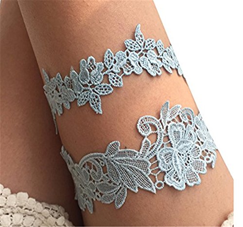 Hippolo Weinlese-Frauen-reizvoller Hochzeits-Partei-Brautabschlußball-Spitze-Blumen-Strumpfband-Bein-Ring-Elastischer Schenkelring Retro (Blau) Cover