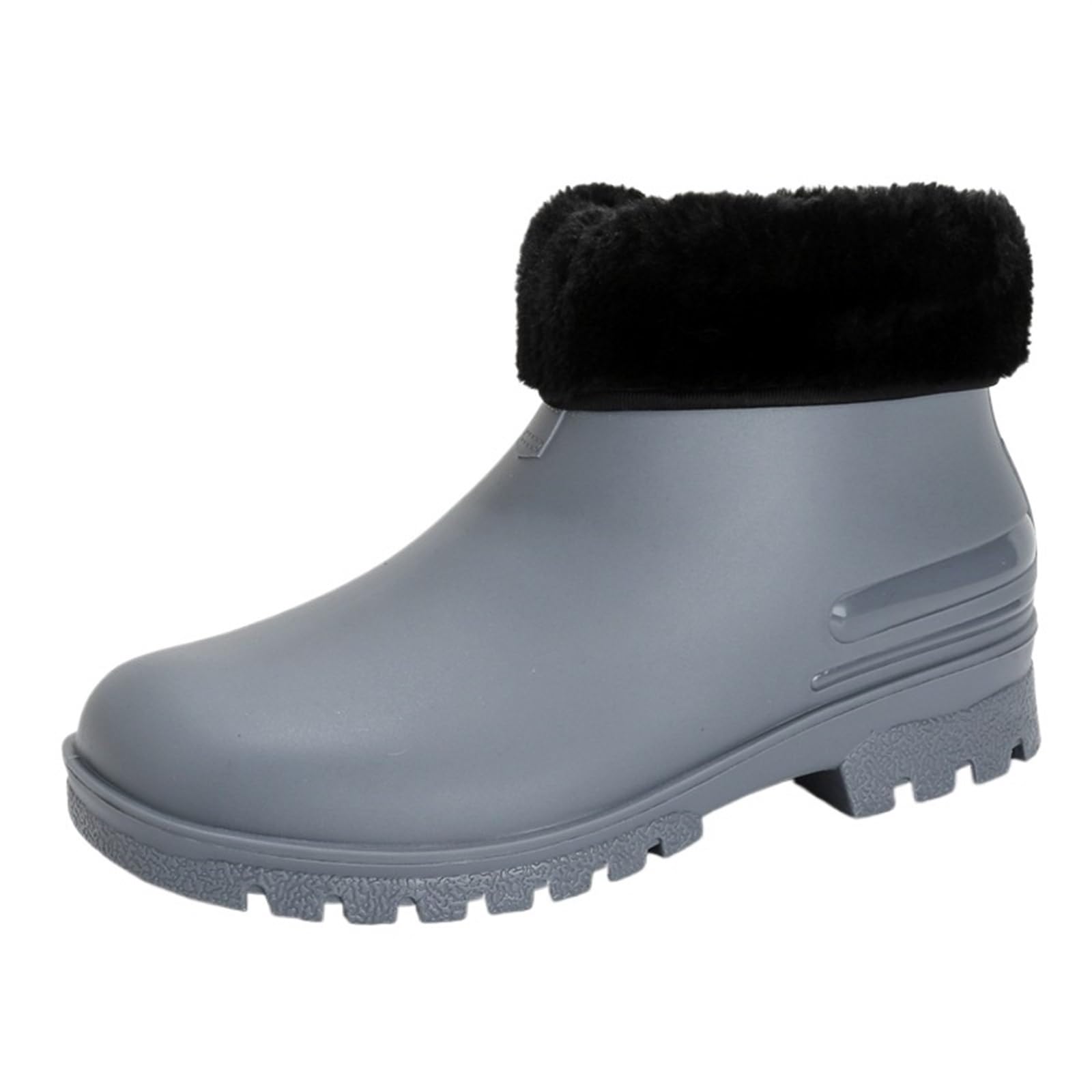 Stivali da Pioggia da Uomo Stivali da Lavoro in Gomma Impermeabili Scarpe comode da Passeggio for Uomo Stivali Corti Stivali Pioggia Uomo(Grey-Fur,40)