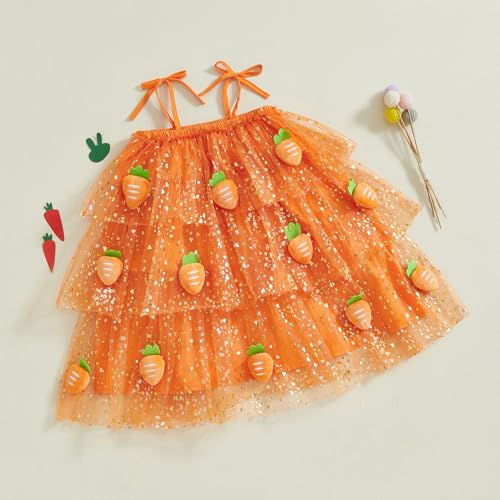 1-6 Years Old Easter Dresses for Toddler Girls Cute Carrot Sequins Sleeveless Cake Dress Little Girls Summer Outfit3