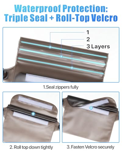 Image of F-color Waterproof Fanny Pack - Waterproof Pouch, Beach Cruise Essentials | Adjustable Waist Strap, Triple Zipper Roll-Top Dry Bag for Phone, Keep Passport Valuables Dry for Beach Kayaking Boating