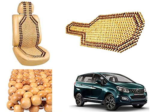 Image of Car Bead Seat Wooden Beads Cushion Cover Pad for Mahindra Marazzo 2019, Acupressure Sitting Seat Cover | Cream Color - Pack of 1