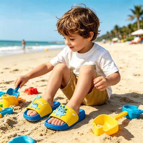 Image of MEMON Toddler Little Kids Dinosaur Beach /Pool /Shower Slides /Anti-Skid Home Bath Slippers /Cute Summer Outdoor Shoes for Girls and Boys