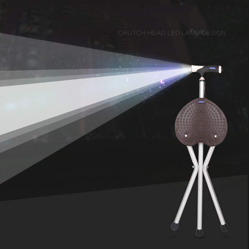 Taburete de bastón, Asientos de bastón de 3 Patas, Asiento de Silla con muleta, Asientos de bastón de 3 Patas, Combo de Silla de bastón, bastón Plegable, con luz LED, Ligero y Ajustable, Ideal para