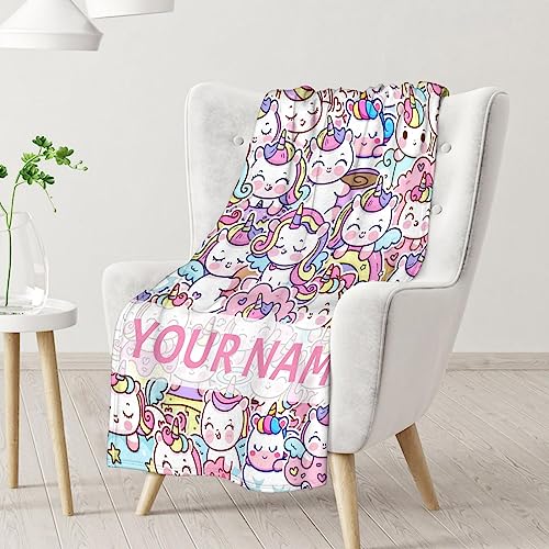 Personalized Unicorn Blanket Gifts with Name - 60"x80" Cute Throw for Girls & Women - Pink Soft Fuzzy Blankets for Bed, Couch & Living Room