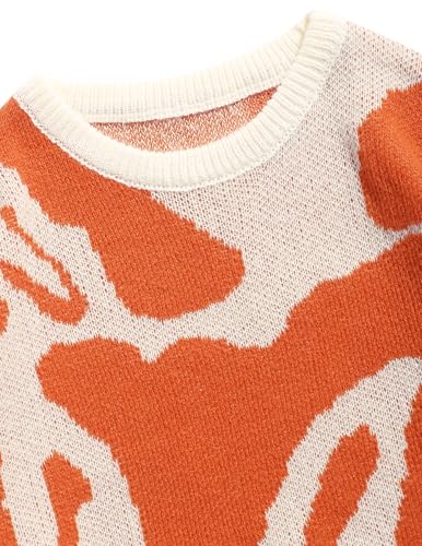 ZAFUL Mens Y2K Aesthetic Graphic Casual Sweater Jumper Pullover Long Sleeve Crewneck Sweaters Top Orange S2