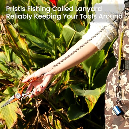 Image of Pristis 6 pcs Fishing Coiled Lanyards, Heavy-duty Retractable Keychain Pole Tether, Safety Leash Steel Wire & Carabiner Clip