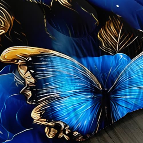 Image of AILONEN Blue Roses Comforter Set Queen Size,Butterfly Flower Bedding Set 3Pcs,Bedroom Decor for Girls Women,Luxury Rose Floral Quilt with 2 Pillowcases