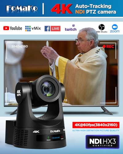 Image of FoMaKo 60fps 4K NDI PTZ Camera 30x, Supports NDI HX3 4K 60fps Output, 30x Optical Zoom, Gen 3 AI Auto-Tracking, 3G-SDI /HDMI /USB /LAN PoE, Ideal for Church Worship & Live Studio, K630N