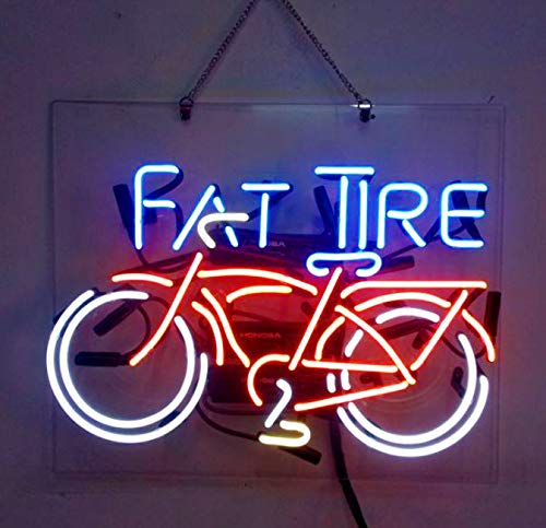 Fat Tire Bicycle Real Glass Beer Bar Pub Store Cyclery Room Wall Windows Display Neon Signs 19x15