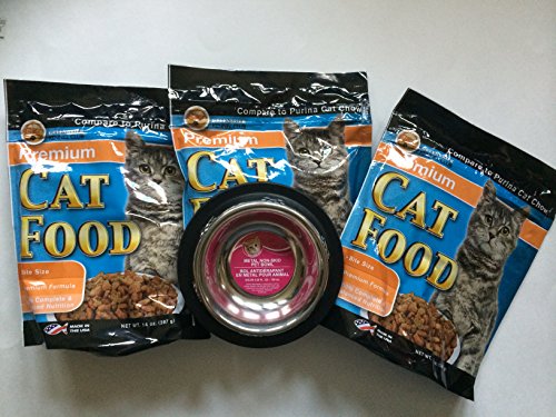 Stainless Steel Non Slip/skid Small Pet Dog Cat Bowl Feeder Dish AND 3pack Greenbrier Kennel Club premium Cat Food __bundle__