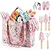 Gardening Tools, 10-Piece Gardening Gift Set for Women, Rust-Proof & Heavy-Duty Tools with Floral Organizer Bag, Fashionable & Thoughtful Gift for Garden Women (Pink)