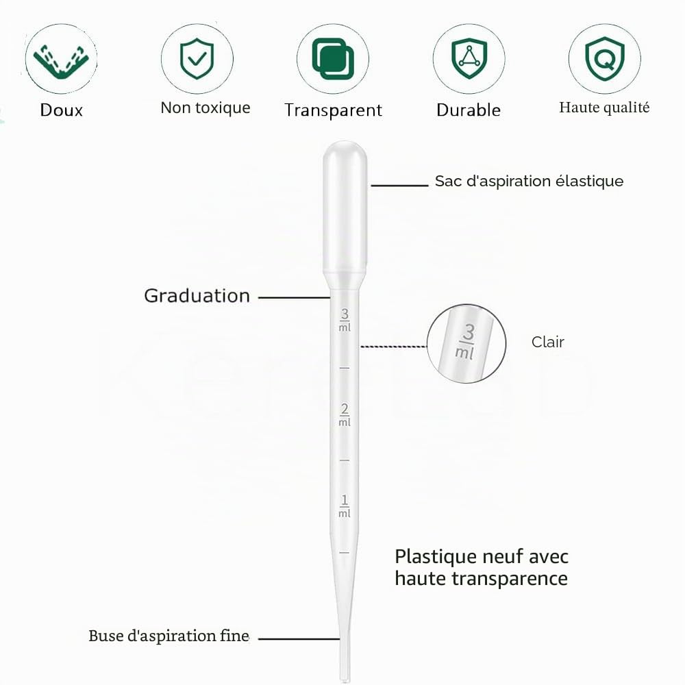 100 Pièces Pipettes de Transfert 3ML Pipette en Plastique Pipettes de Graduée Jetables pour Laboratoire Expérience D'huile Essentielle Peinture