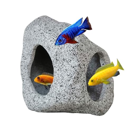 Aquarium Hideaway Rock Cave for Aquatic Pets to Breed, Play and Rest, Safe and Non-Toxic Ceramic Fish Tank Ornaments, Decor Stone for Betta