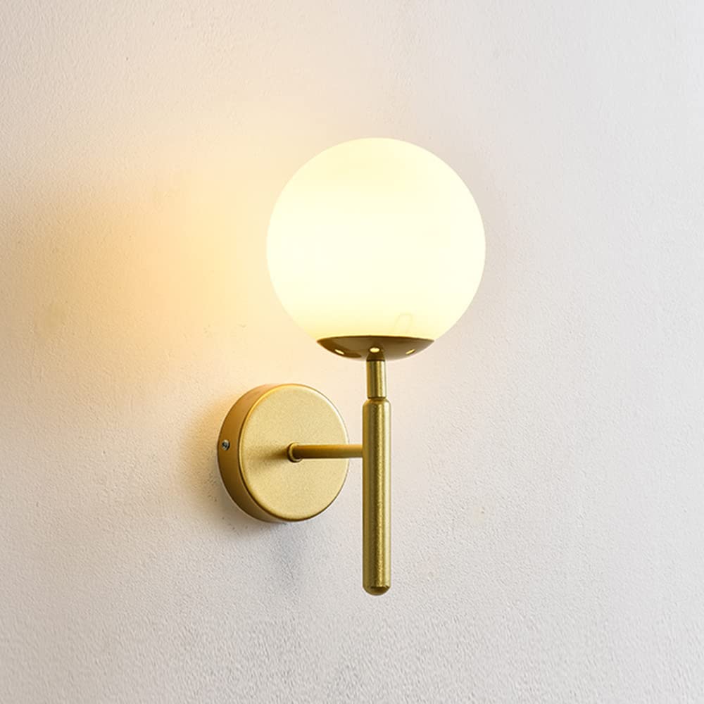 Moderne Retro Glass Ball Applique Murale Lampe de Chevet Intérieur Appliques en Métal Doré E27 Ampoule Foyer Salle à manger Applique Murale Décorative (sans ampoule)…