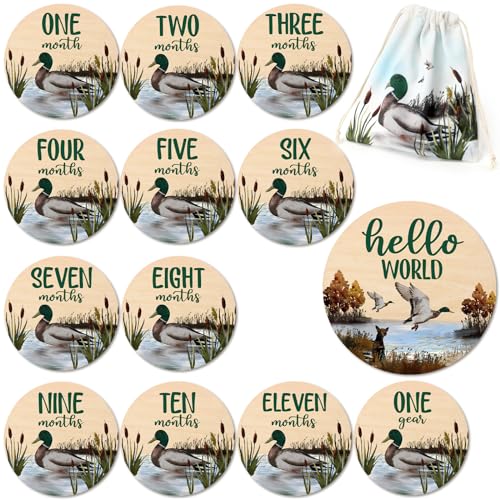 Image of Huray Rayho Duck Cards Mallard Baby Wooden Disc Marker Mallard Duck Nursery Gift Hunting Card Birth Stat Sign Birth Start Sign Photo Prop