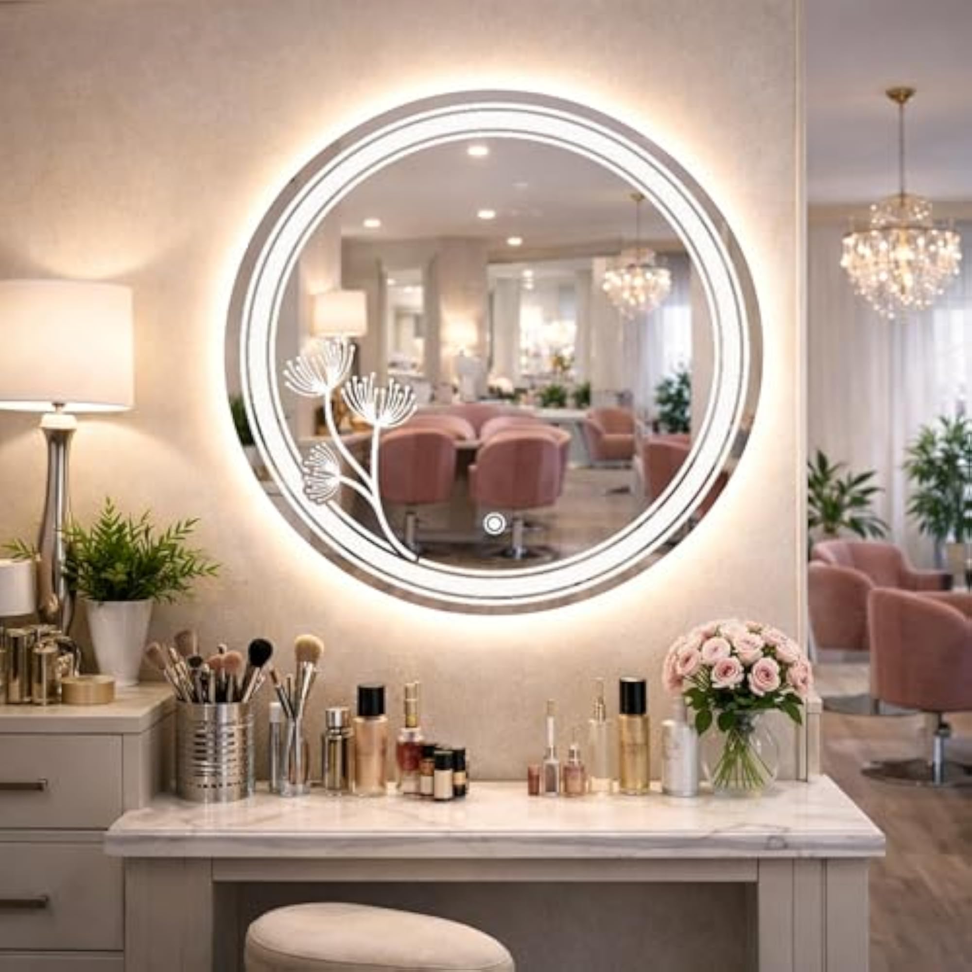 Round LED Wall Mirror with Smart Touch Sensor