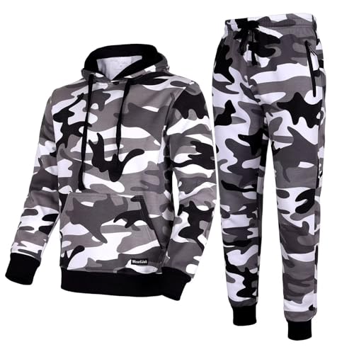 Megub men's tracksuit 2 pieces pullover hoodie outfit casual warm sweat suit thick fleece jogger set for fashion men winter outdoor running sportswear(camo,size M)