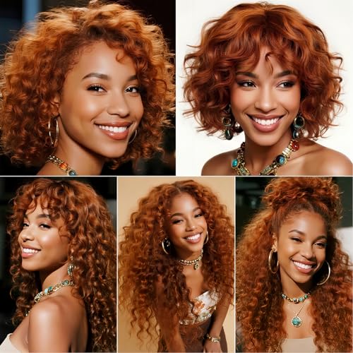 Orange Ginger Deep Wave Bundles Human Hair 3 Bundles 10A Brazilian Virgin Hair Extensions #350 Copper Red Deep Curly (18 20 22 Inch) — view 3