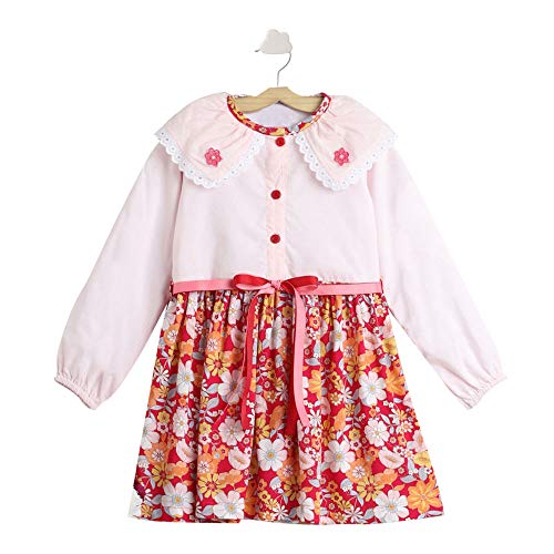 Image of Hopscotch Printed Knee Length Dress With Frill Lace And Tie Up For Girls