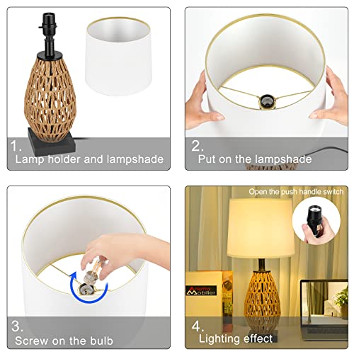 Tpamswo Coastal Table Lamps Set Of 2, Retro Rattan Woven 22.75" Bedside Lamp, For Bedroom Living Room Home Office Desk Nightstand Table Lamp #TOP6