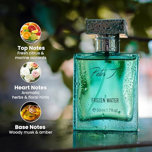 Image of Peter J Frozen Water Eau De Parfum 50ml for Men | Crisp, Cool & Long-Lasting Scent with Geranium, Jasmine & Sandalwood | Premium Eau De Parfum Gift Spray | Refreshing & Elegant Fragrance for Him