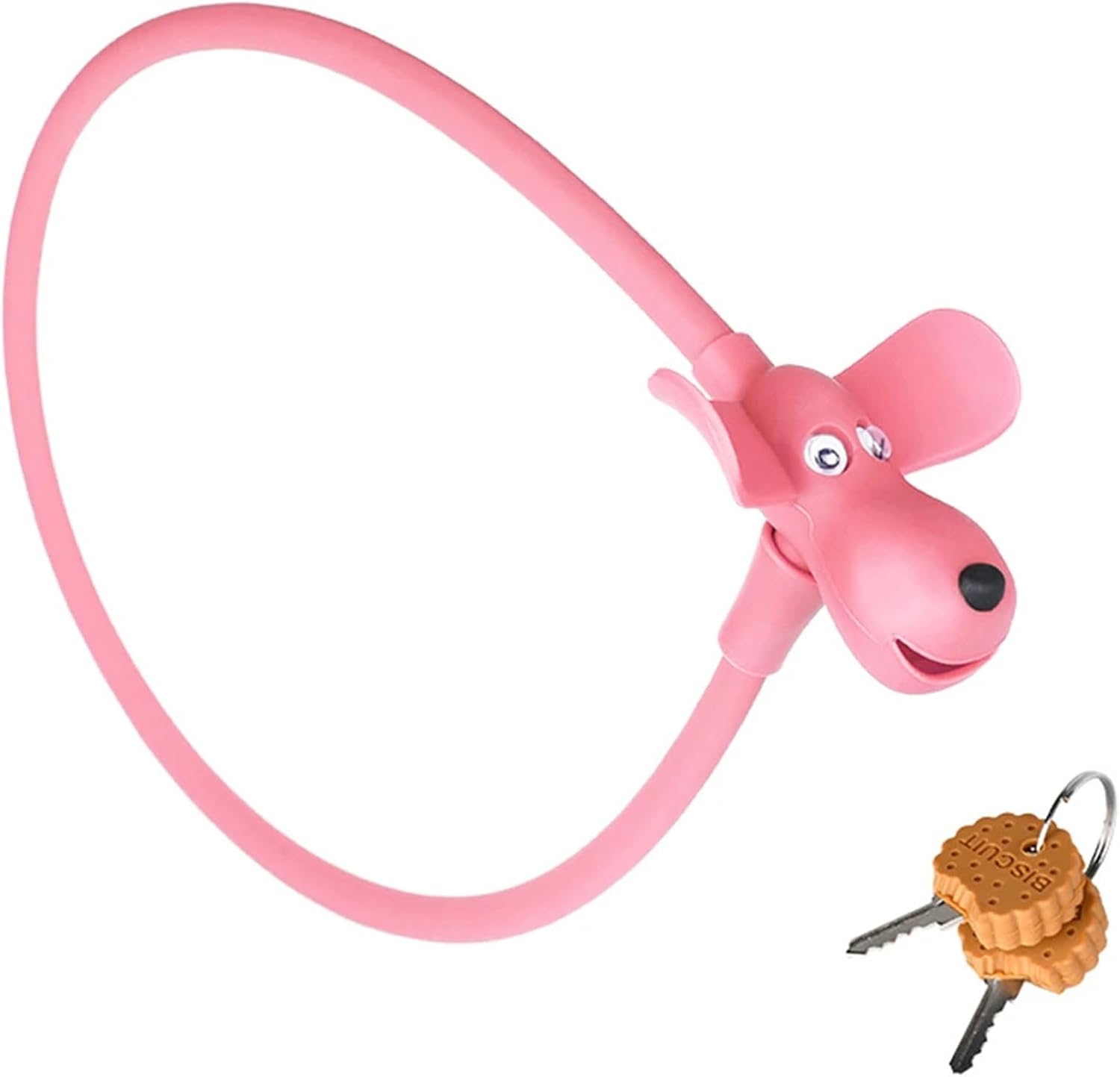 1pcs Anti-Theft Dog Bike Lock with 2 Cookie Keys Silicone Covered Bike Lock Cable Lock for Bike Helmet Door(Pink)