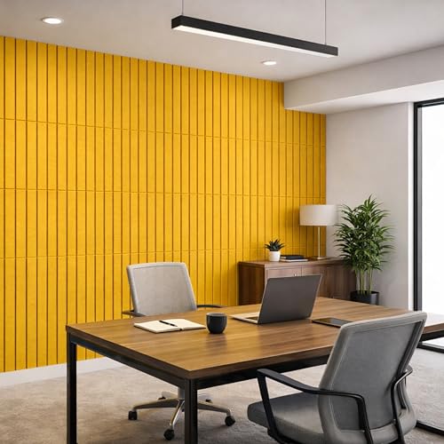 Image of MMT Acoustix Slats Felt Acoustic Wall Panel | Sound Proofing for Room |Premium Acoustic Panel |Pin Board for Wall |Sound Absorbing Panels | Slats Felt Acoustic Wall Panel |Mustard| 30 x 30 cm | 8 Pcs