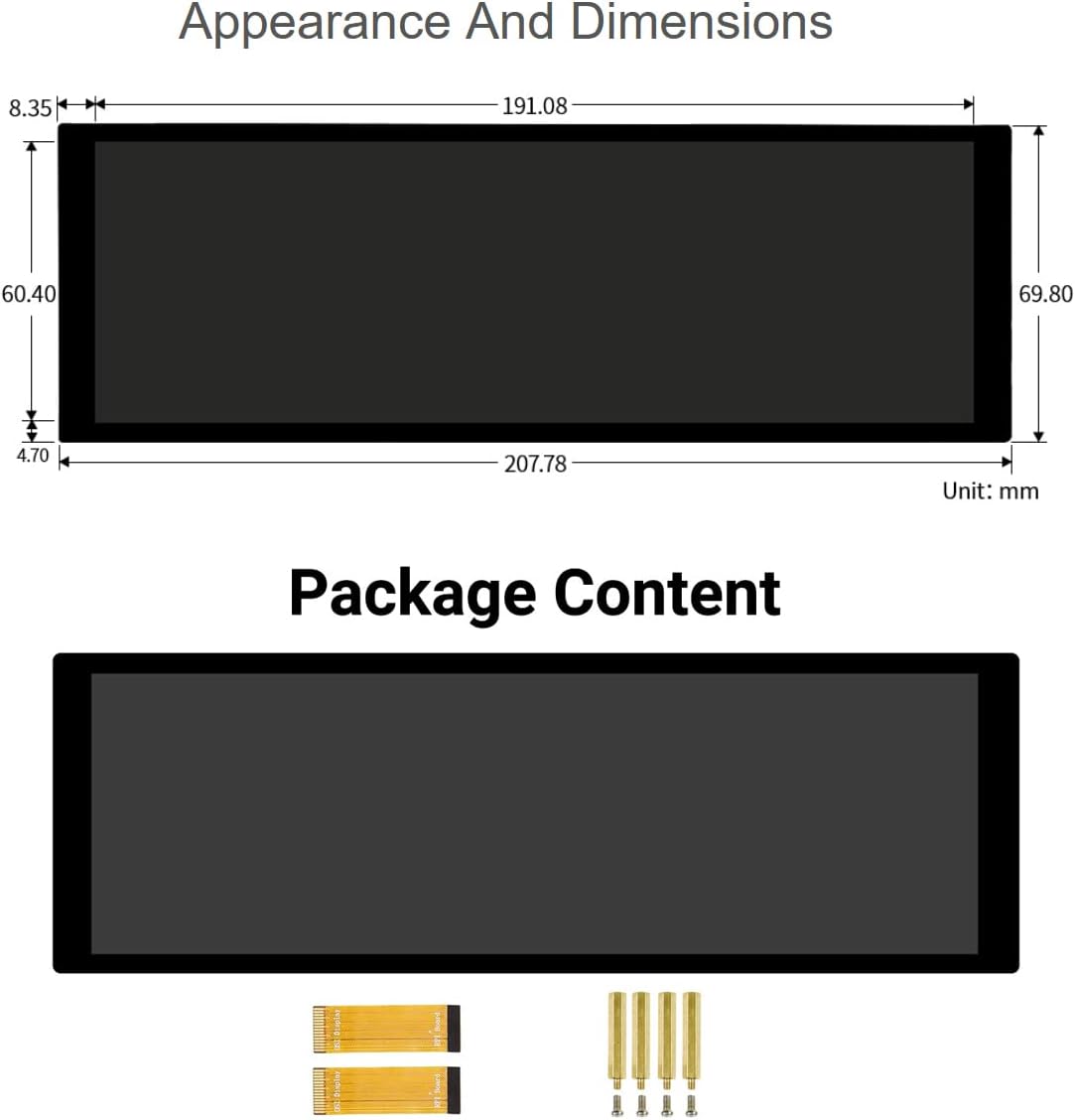waveshare 7.9inch Touchscreen Display for Raspberry Pi 4B/3B+/3A+, 480×1280 Resolution IPS Screen, DSI Interface, Capacitive Touch Panel Support up to 5 Points Touch