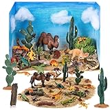 Soulchen 36 Pcs Desert Cardboard Diorama Box Kit 3D Desert Diorama Play Set Model Cactus Kit with Reptiles Camel Fennec Fox Lizard Snake Spiders for Birthday Gifts