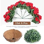 Hananona 2 Set Artificial Outdoor Geraniums Flowers with Hanging Basket, 2 Hanging Planters with 12 Pcs Red Geranium Flowers for Spring Summer Front Porch Garden Patio Home Decor (2, Red) - Image 3