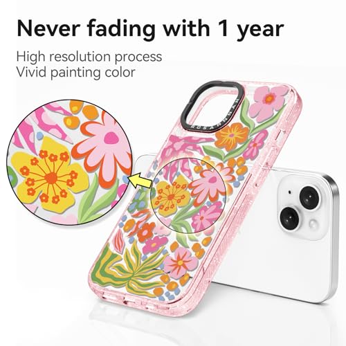 Coque iPhone 13 rose pailleté passiflore protection téléphone antichoc - 4