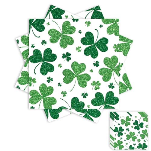 NEWHOOK 50 Pcs St Patricks Day Napkins Shamrock St PatrickS Day Paper Green Clover Disposable Saint Patricks Day Paper Napkins For Irish Holiday Party Table Supplies