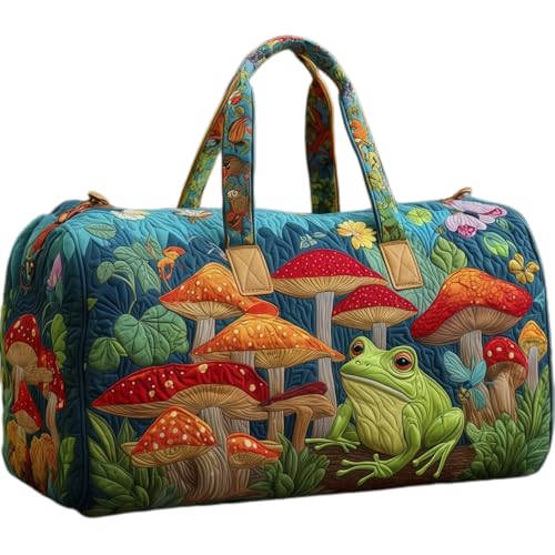 Hippie Van Quilted Duffle Bag,Retro BohoTravel Beach Portable Weekender Bag (E,L(18″Lx9″Wx9″H))