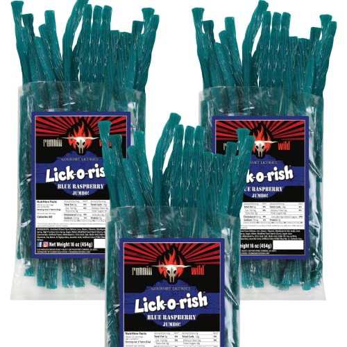 Blue Raspberry Licorice Candy | Gourmet Jumbo Licorice Made In The Usa | Soft And Chewy Twists | Lick-O-Rish 3 Pounds Total (Set Of 3 Bags, 1 Pound Each) #TOP13