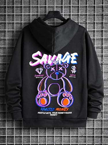Image of Dagcros Hoodies Printed Fleece Lined Sweatshirts Casual Athletic Workout Pullover with Kangaroo Pocket for Men's