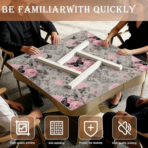 33"x33" Tapete de Mahjong Floral Rosa/Gris miniatura 2