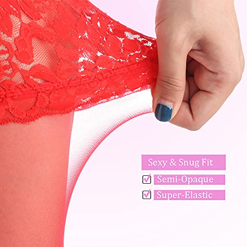 Image of G&Y Thigh High Stockings with Silicone - 15D Sheer Lace Top Nylon Stay Up Pantyhose for Women