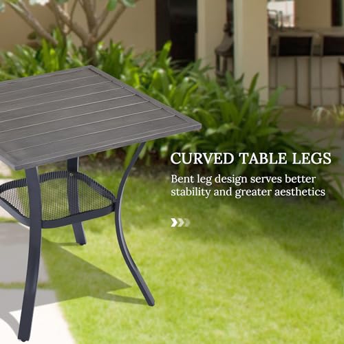Image of VICLLAX 3 Pieces Patio Dining Set for 2, Outdoor Furniture Set Includes 1 Small Patio Table and 2 Stackable Patio Sling Chairs, Patio Bistro Set for Outsides, Grey Wood-Like Table and Grey Chairs